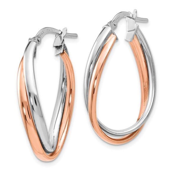 4 x 20mm (3/4 Inch) 14k White and Rose Gold Double Oval Hoop Earrings - Picture 2 of 5